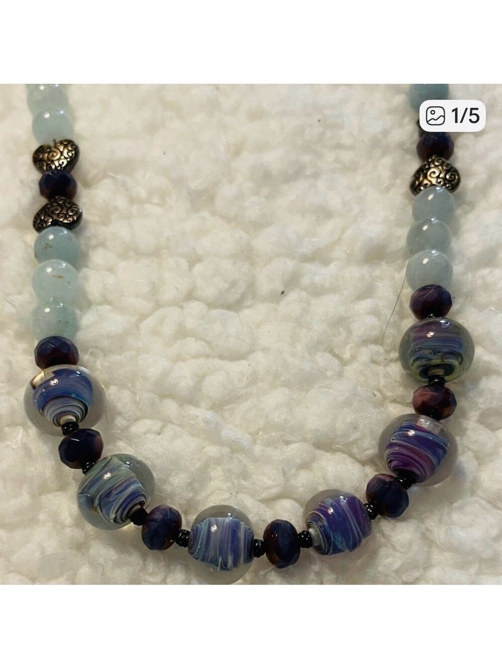 Artisan Beaded Necklace with Blue and Purple Hues